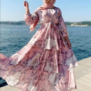 Satin maxi dress floral  dress . Dress abaya . Satin dress. maxi. Satin dress.